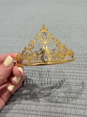 Gold Rhinestone Tiara Hair Comb Dance Pageant